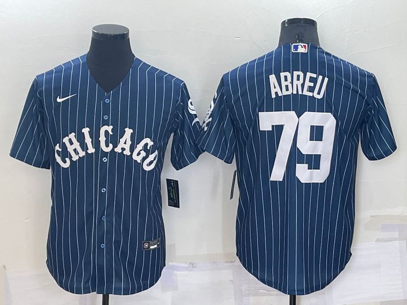 Men Chicago White Sox #79 Abreu Blue Stripe Throwback Nike 2022 MLB Jersey->chicago white sox->MLB Jersey